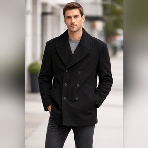 Ralph Lauren Men’s Double-Breasted Peacoat | Wool Blend | Size 42R | Black
